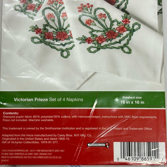 Bucilla Stamped Cross Stitch Napkins 86591 Set of 4 Victorian Frieze 16"X16" NOS - Picture 3 of 5